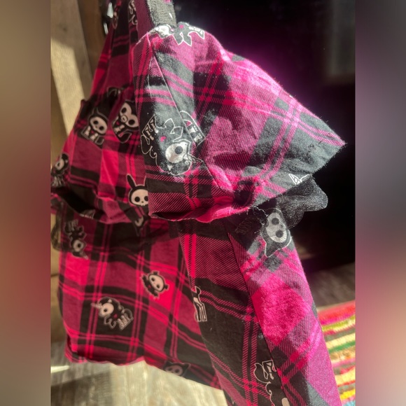 Skelanimals Hasbro Hot Pink & Black Plaid Ruffle Mesh Skirt quirky bats print •M - Picture 7 of 16